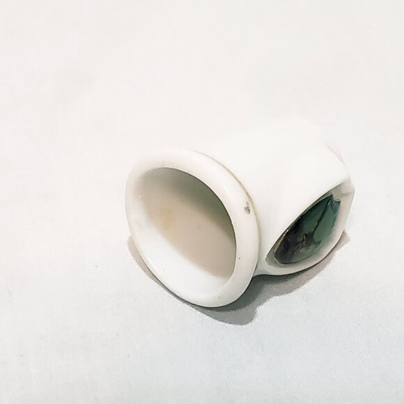 New Mexico Roadrunner Bird Thimble Porcelain Vintage 1" White Brown Blue - Picture 8 of 8